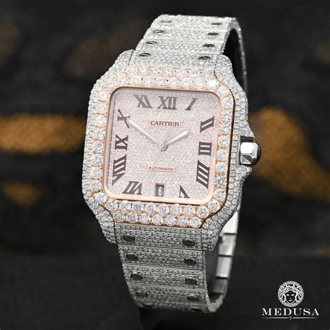 iced out cartier santos 100 replica|cartier santos ice box.